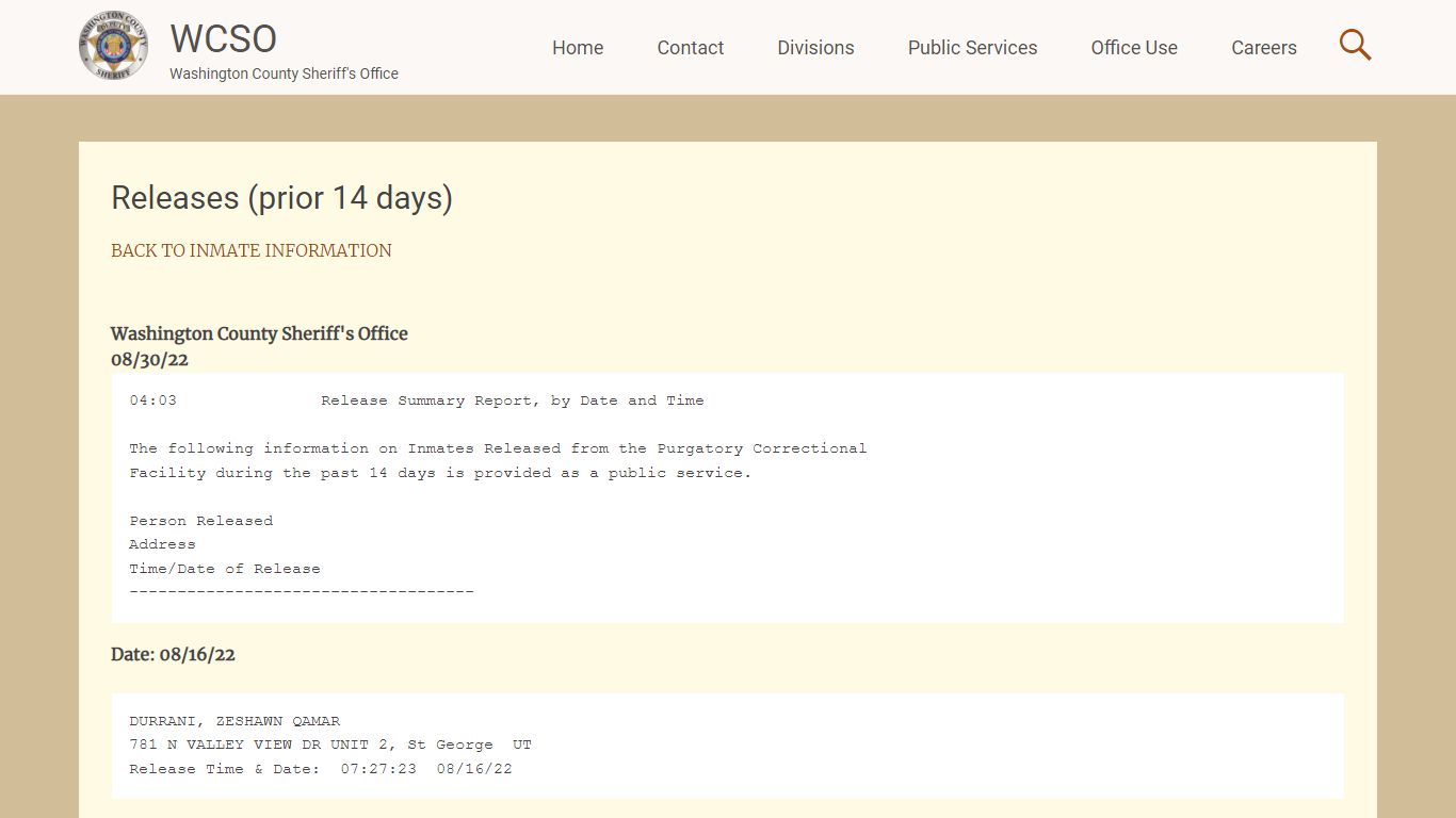 Releases (prior 14 days) | WCSO